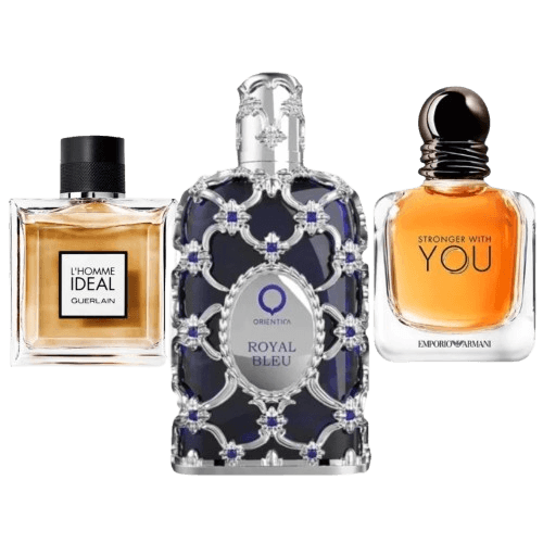 3-Piece Men's Fragrance Set: Guerlain L'Homme Idéal, Armaf Club GB Nuit Royal Blue, Emporio Armani Stronger With You