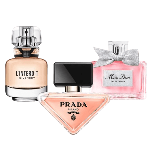3-Piece Women's Fragrance Set: Givenchy L’Interdit, Miss Dior Blooming Bouquet, Prada Candy